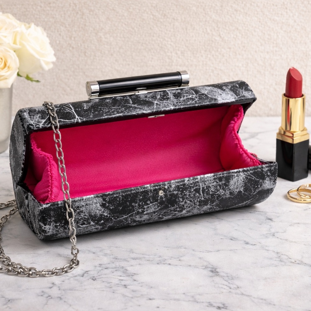 Elegant black marble clutch handbag